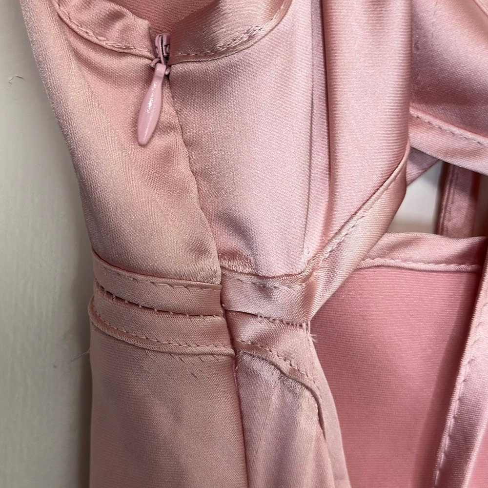 Zara Maxi Dress Womens Small Pink Satin Slip V-Neck Tie Front Open Back Evening - Picture 8 of 13